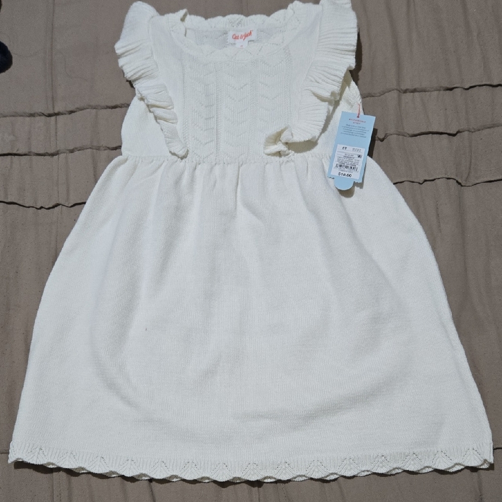 Cat & Jack White Ruffle Knit Dress - 5T